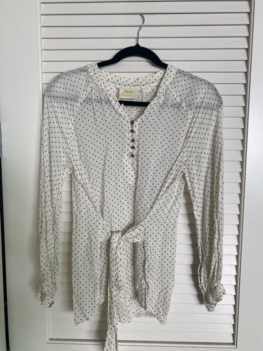 Maeve Cream Polka Dot Tie-Front Blouse